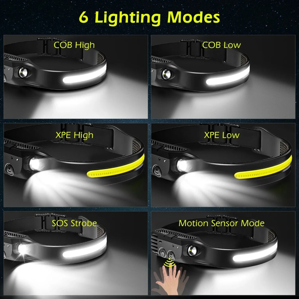 COB LED 誘導ヘッドランプ USB 充電式ランプ 内蔵 - Camping Cooking Fish のレビューと価格