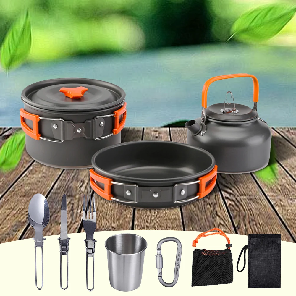 キャンプ調理器具キット ケトル ポット パン クックセット  - Camping Cooking Pot Stainless Steel のレビューと価格